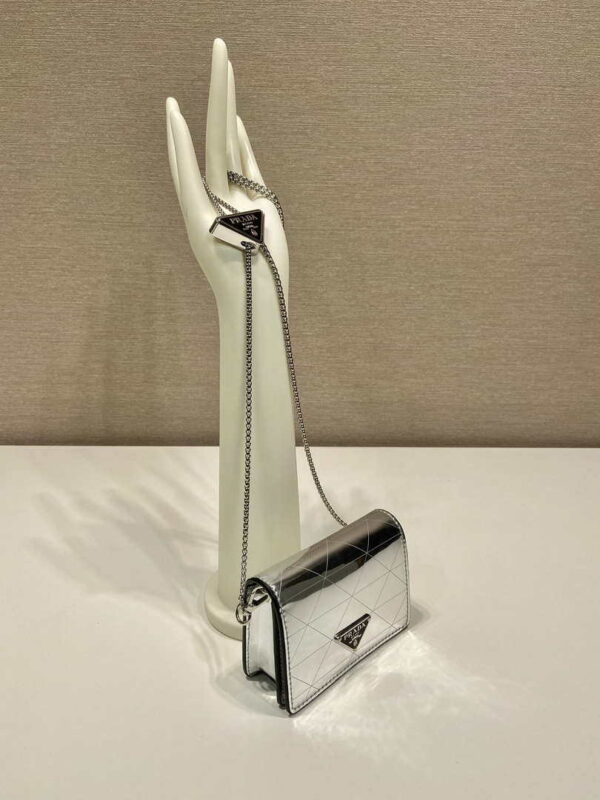 Replica Prada studded card holder with shoulder strap 1MR024 Silver