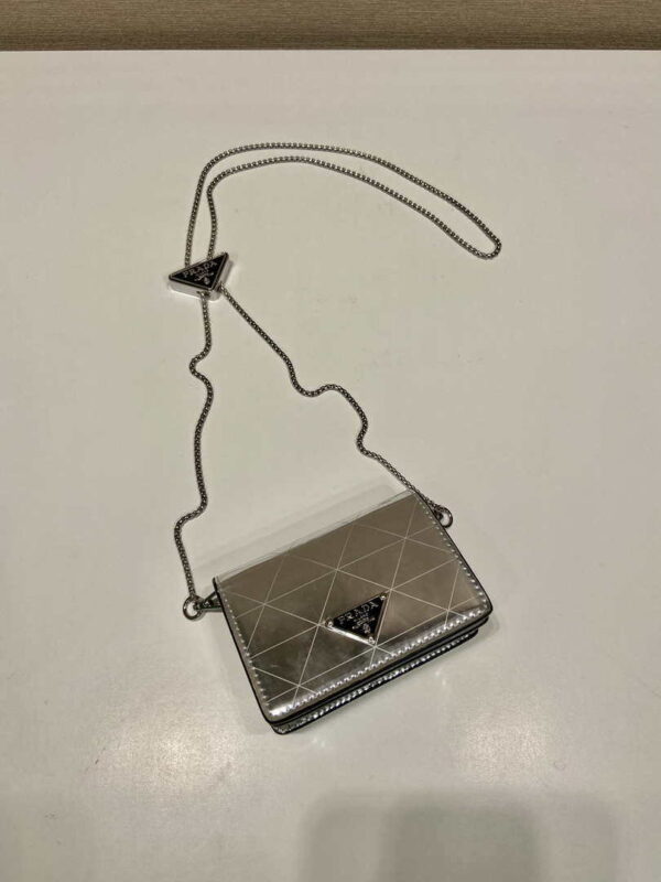 Replica Prada studded card holder with shoulder strap 1MR024 Silver 3
