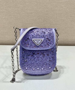 Replica Prada 1BH185 Mini Cleo satin bag with crystals Purple