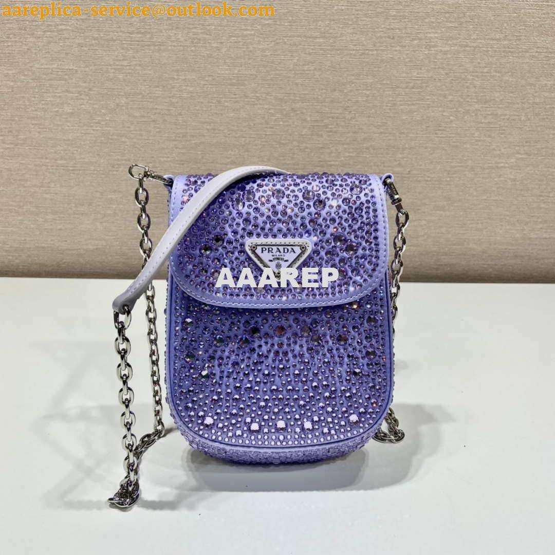 Replica Prada 1BH185 Mini Cleo satin bag with crystals Purple Replica Prada 1BH185 Mini Cleo satin bag with crystals Purple