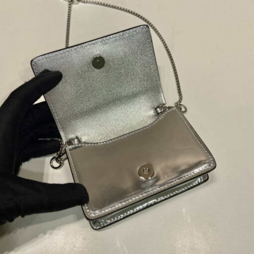 Replica Prada studded card holder with shoulder strap 1MR024 Silver 6