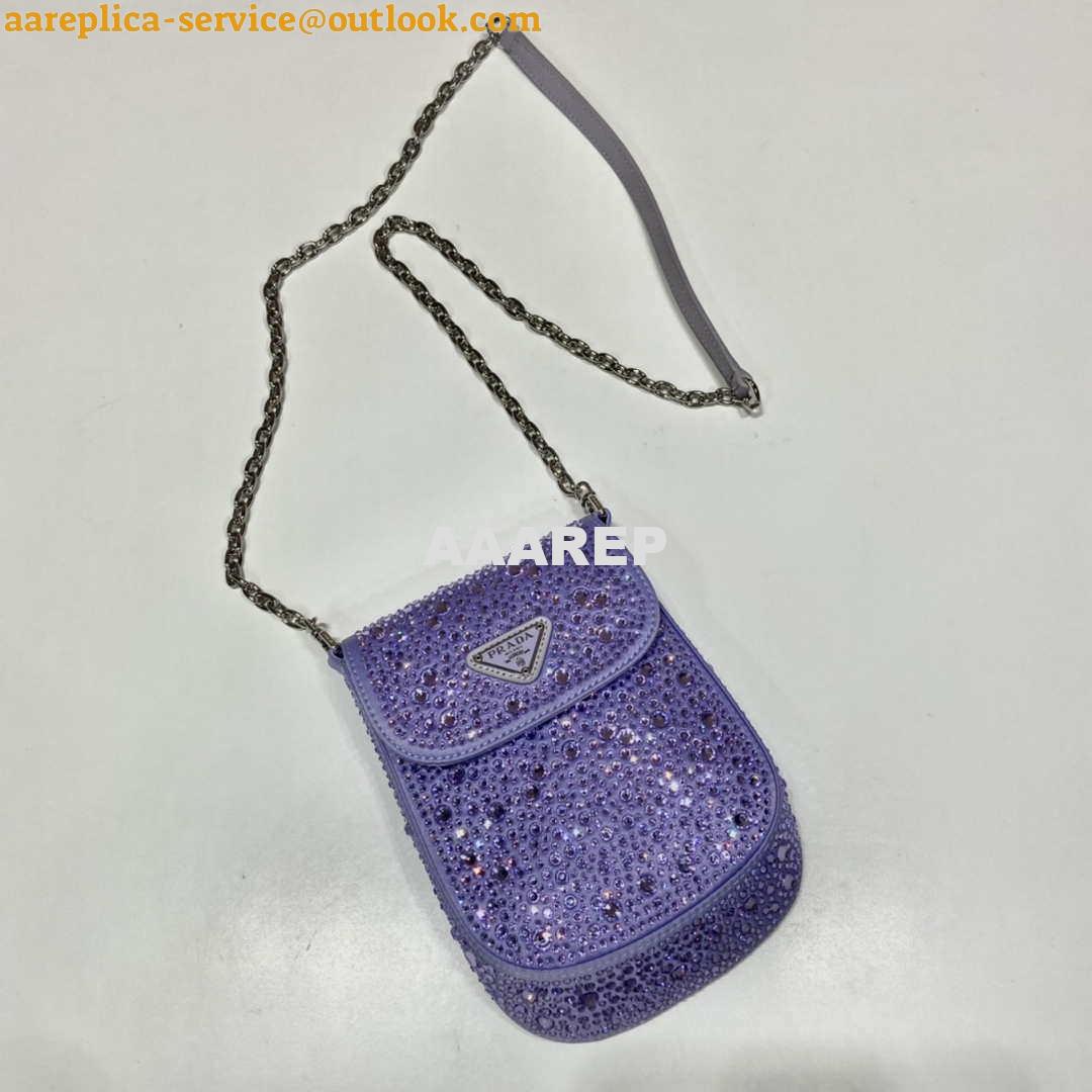 Replica Prada 1BH185 Mini Cleo satin bag with crystals Purple 3 Replica Prada 1BH185 Mini Cleo satin bag with crystals Purple 3