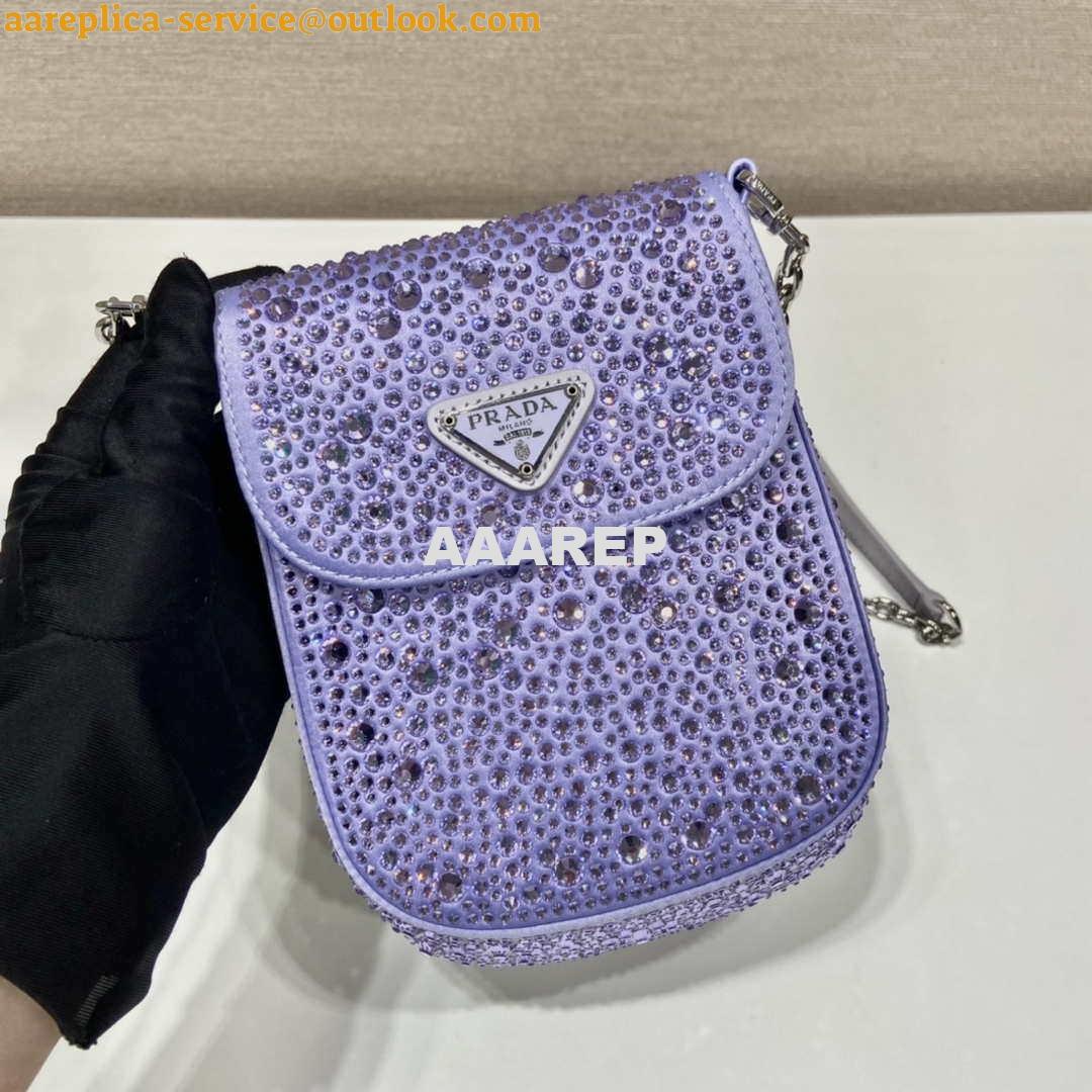 Replica Prada 1BH185 Mini Cleo satin bag with crystals Purple 4 Replica Prada 1BH185 Mini Cleo satin bag with crystals Purple 4