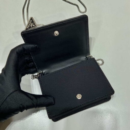 Replica Prada sequins-studded card holder with shoulder strap 1MR024 Black 6