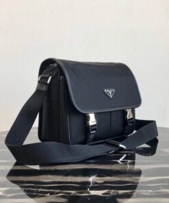 Replica Prada Nylon and Saffiano Leather Bag with Strap 2VD769 Black