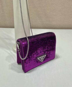 Replica Prada sequins-studded card holder with shoulder strap 1MR024 Purple