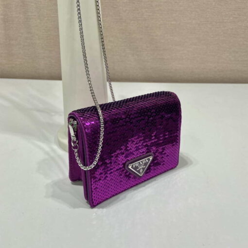 Replica Prada sequins-studded card holder with shoulder strap 1MR024 Purple