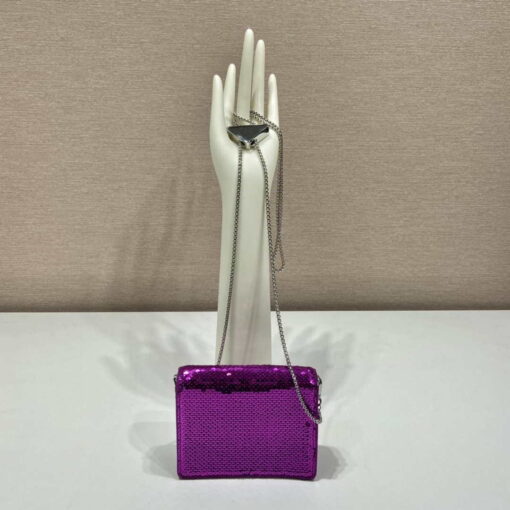 Replica Prada sequins-studded card holder with shoulder strap 1MR024 Purple 4