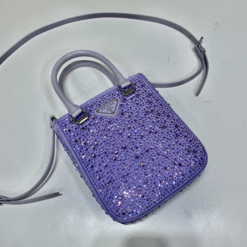 Replica Prada 1BA331 Small satin tote bag with crystals Purple 2