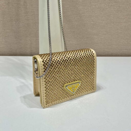 Replica Prada Crystal-studded card holder with shoulder strap 1MR024 Yellow Crystal