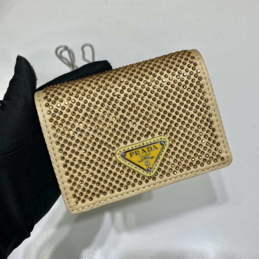 Replica Prada Crystal-studded card holder with shoulder strap 1MR024 Yellow Crystal 3