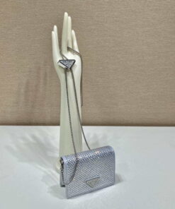 Replica Prada Crystal-studded card holder with shoulder strap 1MR024 White Crystal 2