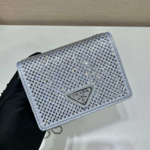 Replica Prada Crystal-studded card holder with shoulder strap 1MR024 White Crystal 3