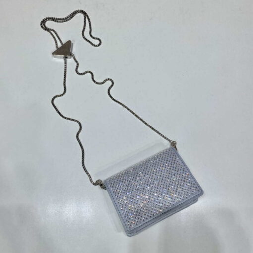 Replica Prada Crystal-studded card holder with shoulder strap 1MR024 White Crystal 5