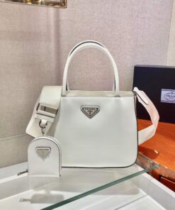 Replica Prada Brushed leather handbag 1BA320 White