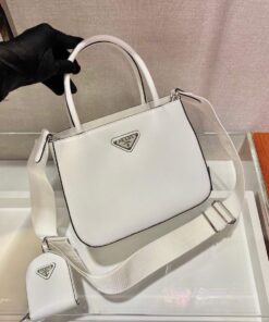 Replica Prada Brushed leather handbag 1BA320 White 2