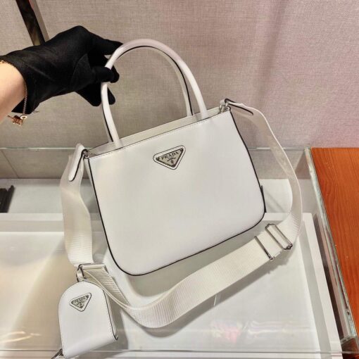 Replica Prada Brushed leather handbag 1BA320 White 2