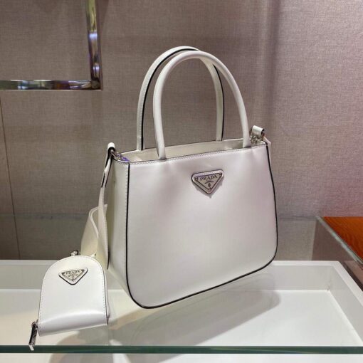Replica Prada Brushed leather handbag 1BA320 White 3