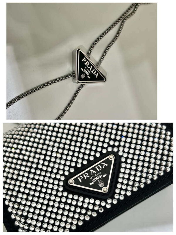 Replica Prada Crystal-studded card holder with shoulder strap 1MR024 Black Crystal 3