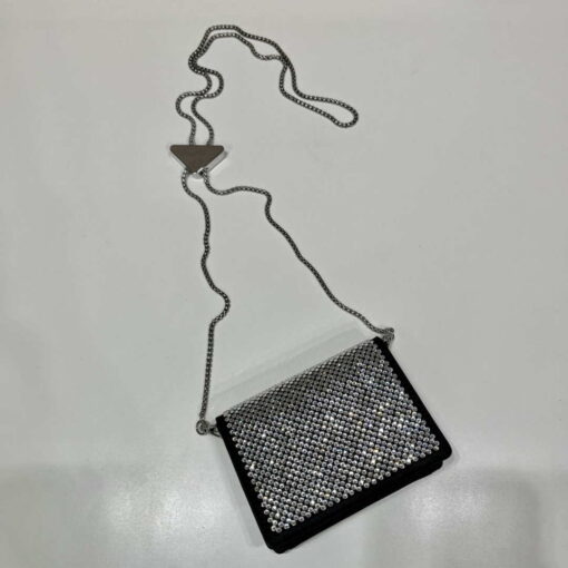 Replica Prada Crystal-studded card holder with shoulder strap 1MR024 Black Crystal 4