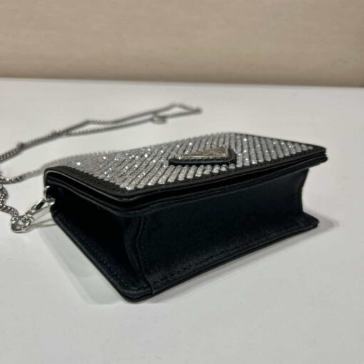Replica Prada Crystal-studded card holder with shoulder strap 1MR024 Black Crystal 5