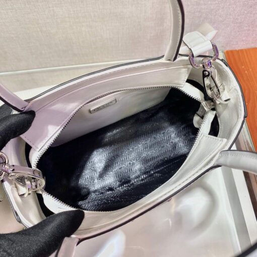 Replica Prada Brushed leather handbag 1BA320 White 8