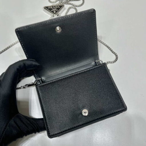 Replica Prada Crystal-studded card holder with shoulder strap 1MR024 Black Crystal 6
