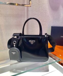 Replica Prada Brushed leather handbag 1BA320 Black