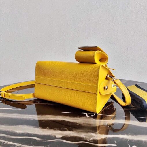 Replica Prada 1BA269 Saffiano Leather Prada Monochrome Bag Yellow 4