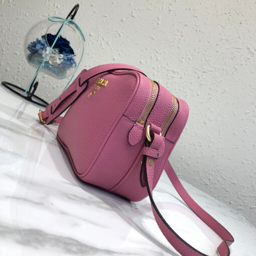 Replica Prada 1BH082 Leather bag with shoulder strap Rose Red Gold