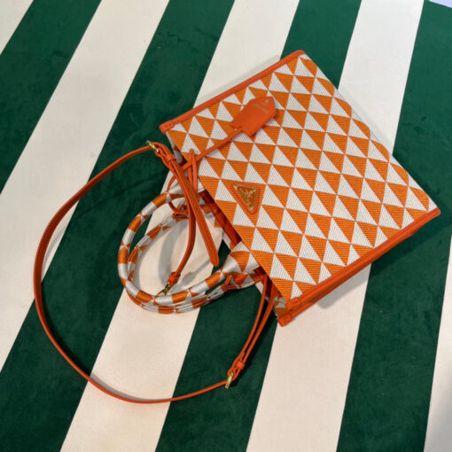 Replica Prada 1BA354 Small Prada Symbole jacquard fabric handbag Orange White 8