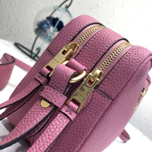 Replica Prada 1BH082 Leather bag with shoulder strap Rose Red Gold 7