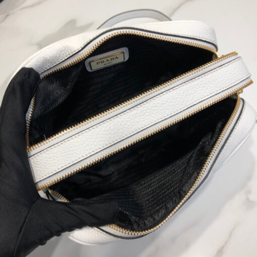 Replica Prada 1BH082 Leather bag with shoulder strap White Gold 5