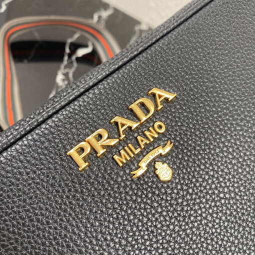 Replica Prada 1BH082 Leather bag with shoulder strap Black Gold