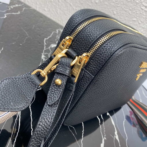 Replica Prada 1BH082 Leather bag with shoulder strap Black Gold 2