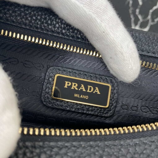 Replica Prada 1BH082 Leather bag with shoulder strap Black Gold 5