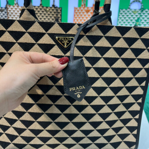 Replica Prada 1BA356 Large Prada Symbole Jacquard Fabric Handbag Apricot Black 3