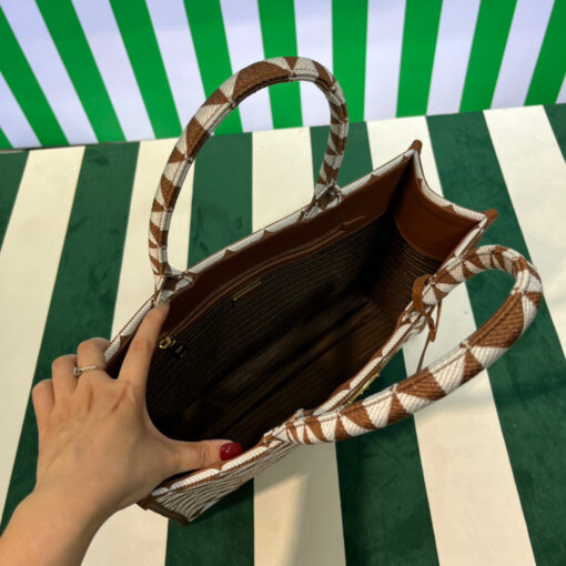 Replica Prada 1BA356 Large Prada Symbole Jacquard Fabric Handbag Tan White 6
