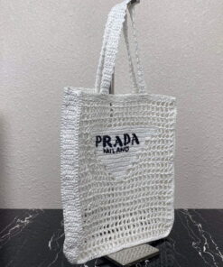 Replica Prada 1BG393 Raffia tote bag White