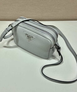 Replica Prada Leather bag with shoulder strap 1BH082 White