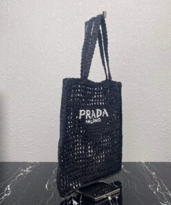 Replica Prada 1BG393 Raffia tote bag Black