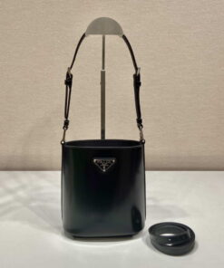 Replica Prada Mini brushed-leather bucket bag 1BE059 Black