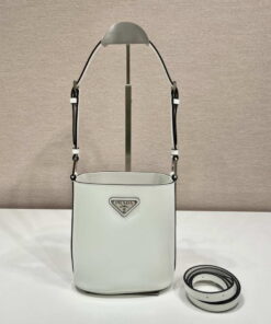 Replica Prada 1BE059 Mini brushed-leather bucket bag White