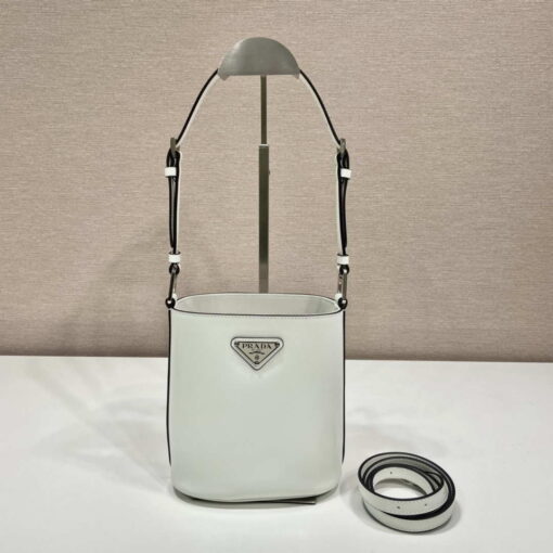 Replica Prada 1BE059 Mini brushed-leather bucket bag White