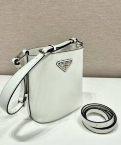 Replica Prada 1BE059 Mini brushed-leather bucket bag White 2