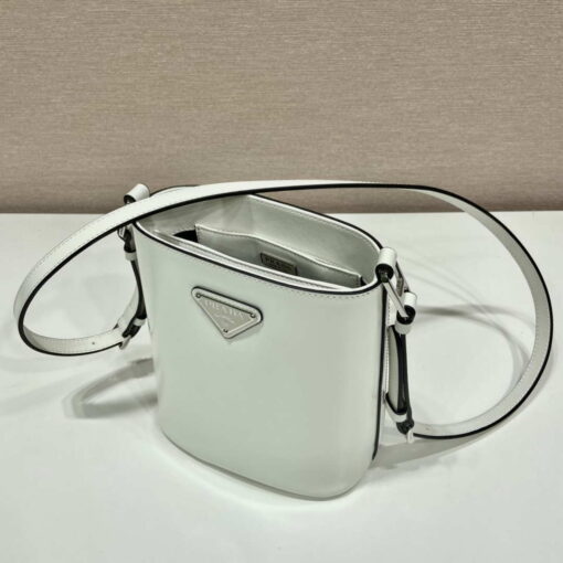 Replica Prada 1BE059 Mini brushed-leather bucket bag White 3