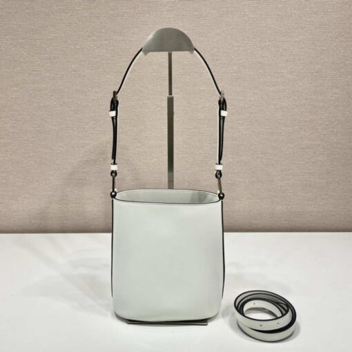 Replica Prada 1BE059 Mini brushed-leather bucket bag White 4