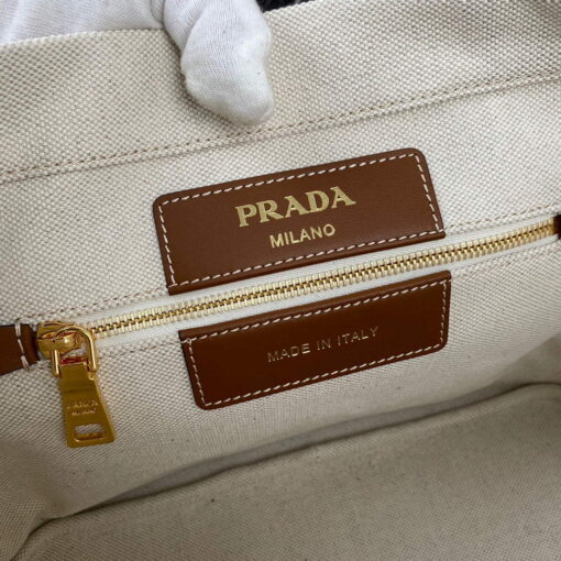 Replica Prada 1BG356 Small linen blend and leather tote Beige 8