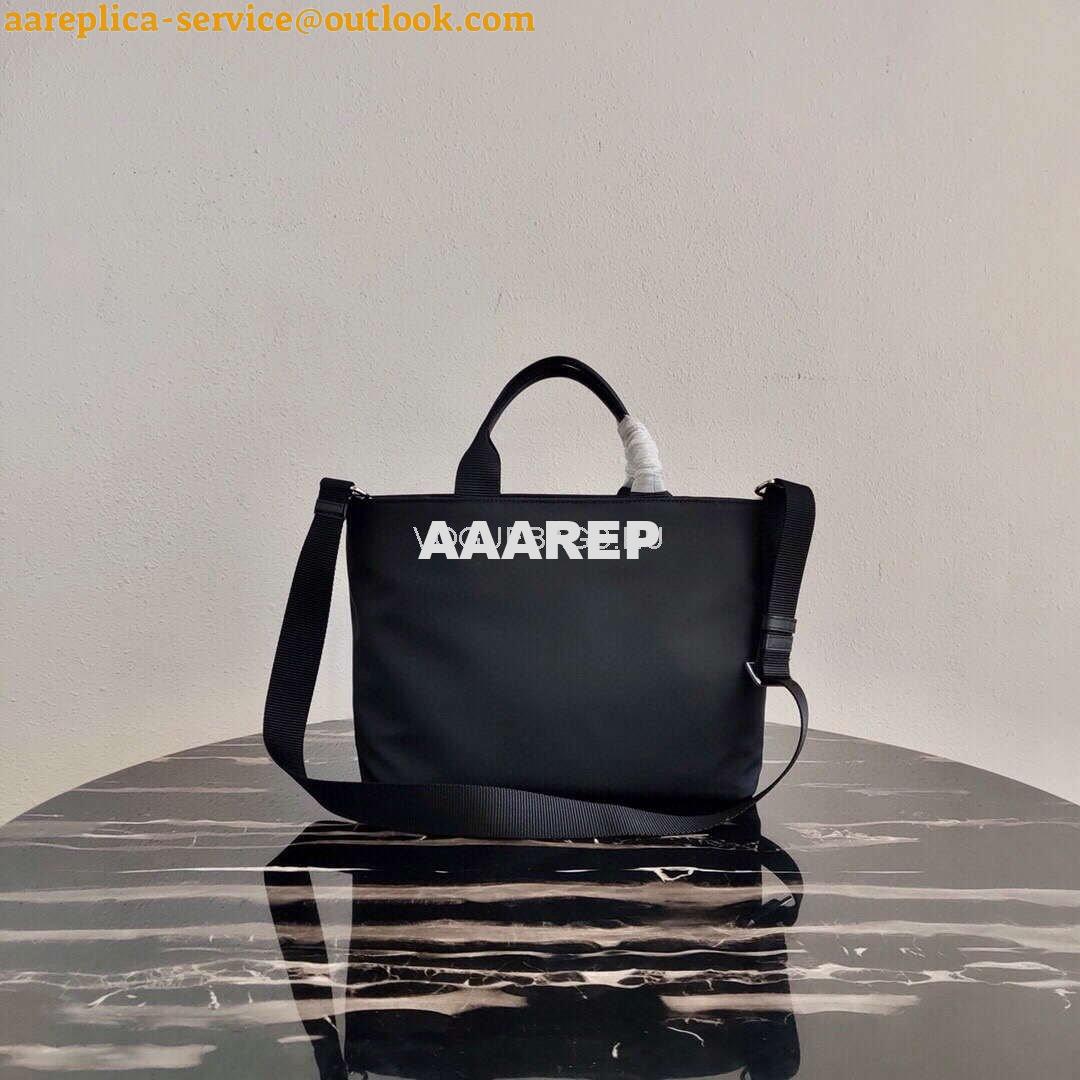 Replica Prada 1BG354 tote shoulder hanbag Nylon calfskin leather Black 2 Replica Prada 1BG354 tote shoulder hanbag Nylon calfskin leather Black 2