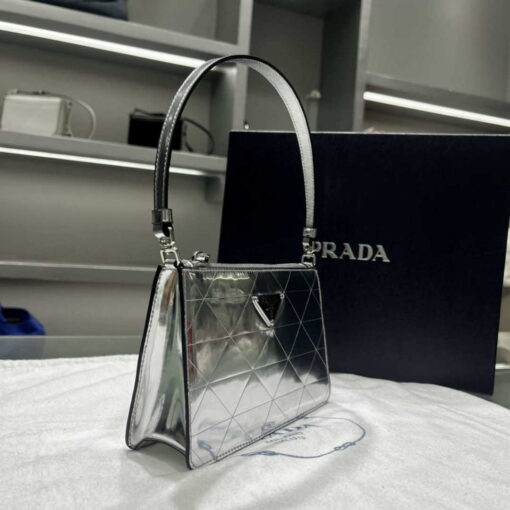 Replica Prada 1BC155 Saffiano leather mini Shoulder bag Silver